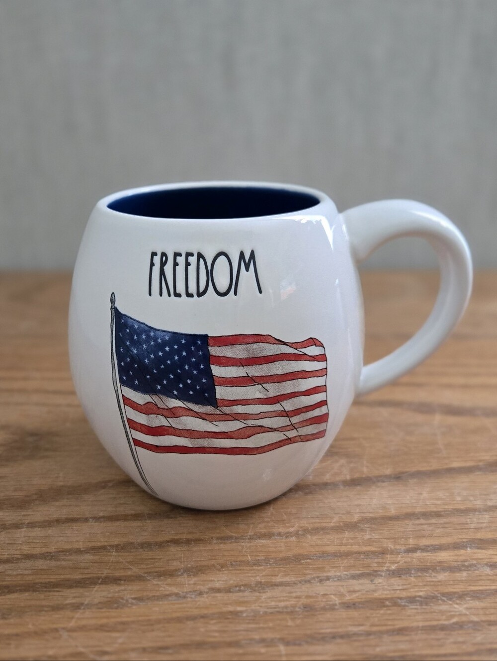 Rae Dunn Freedom Ceramic Mug with American Flag - White/Blue